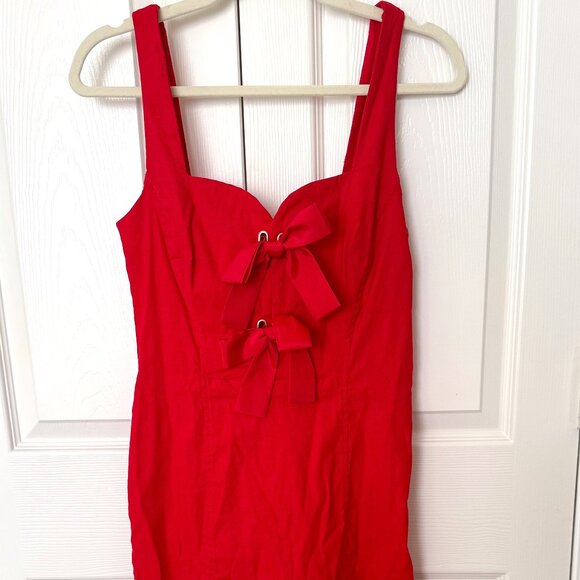 Anthropologie Sweetheart Bow Red Midi Dress - size small - Picture 1 of 7